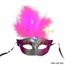 Augenmaske silber/pink mit rosa Feder & LED...